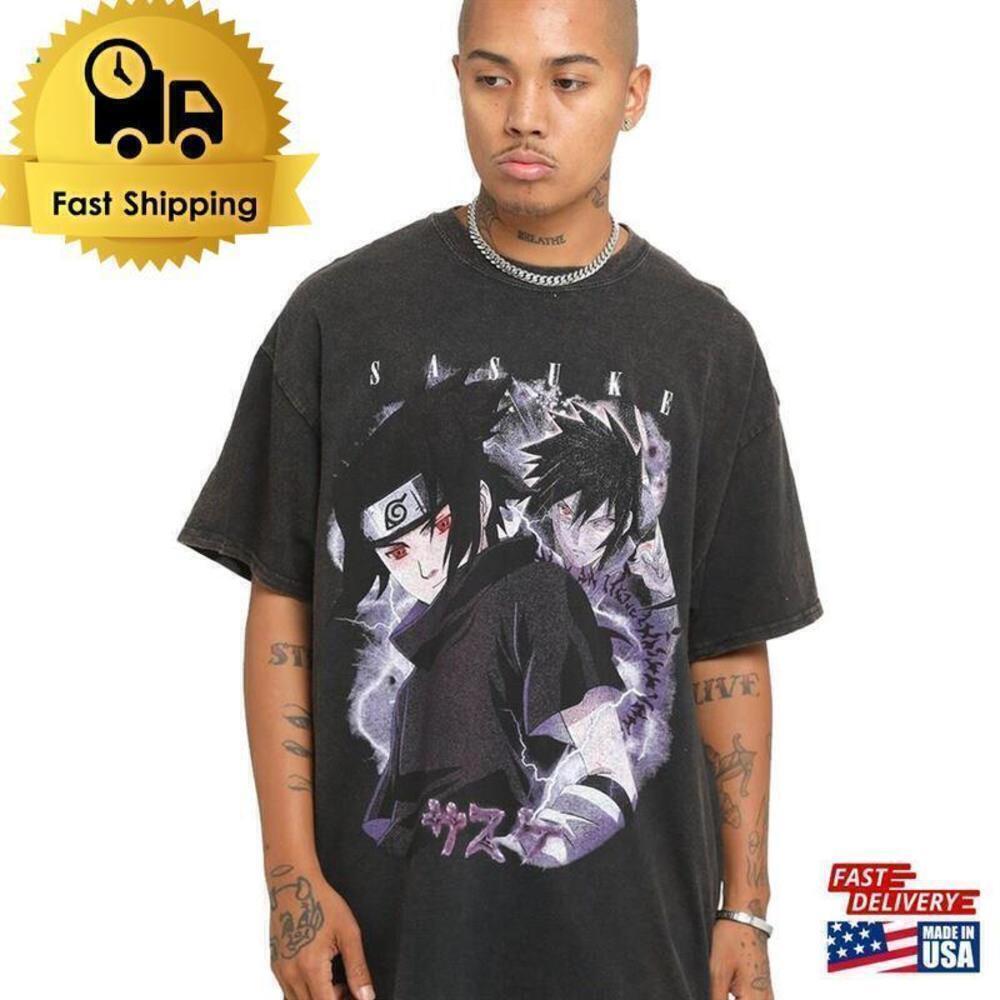 Sasuke Uchiha Sharingan Chidori Anime Ninja Retro Graphic T-Shirt